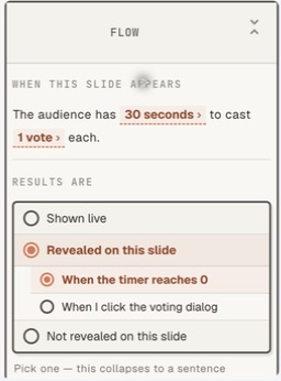 The Flow choices, with reveal when the timer reaches zero selected